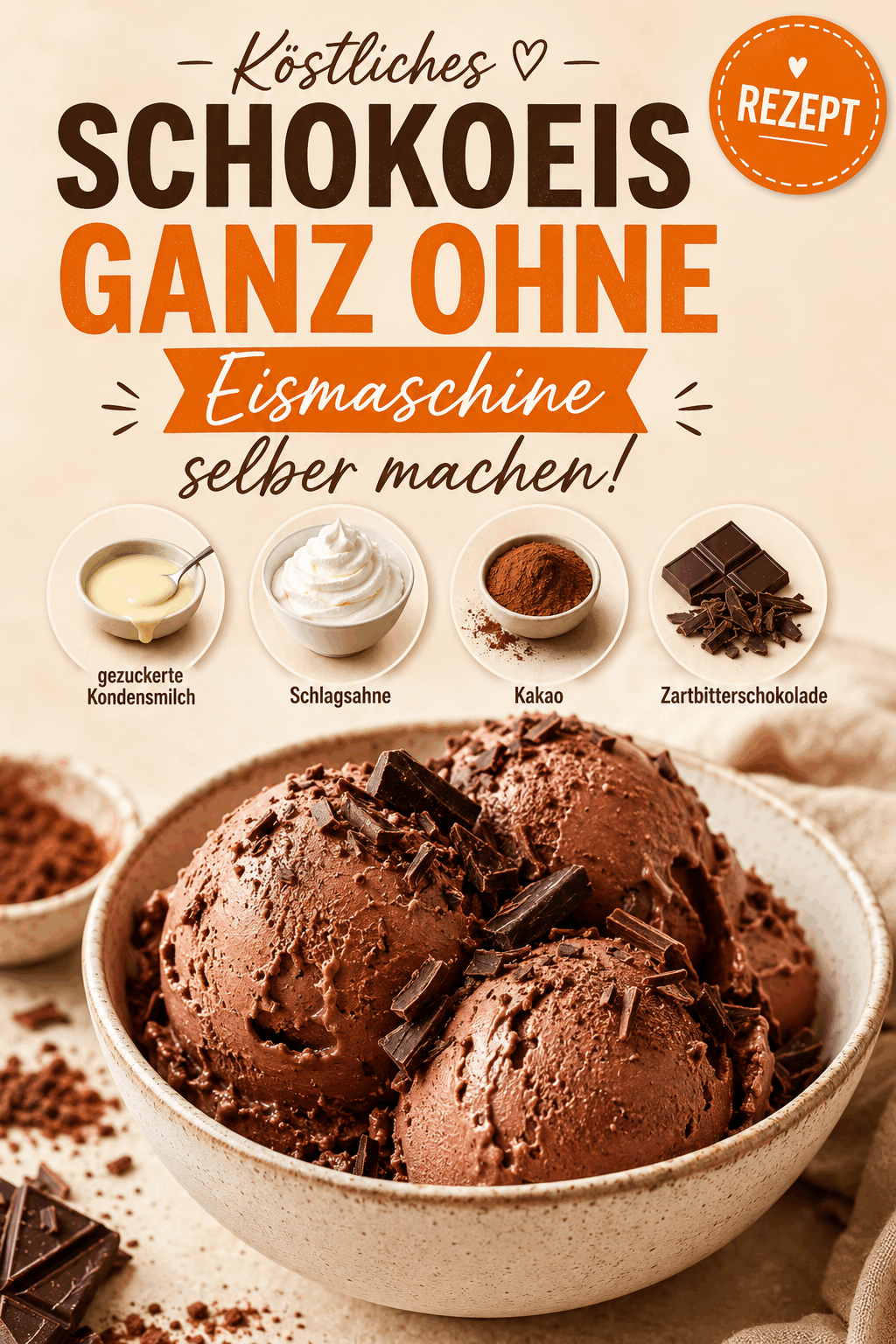 Köstliches Schokoeis ganz ohne Eismaschine selber machen!