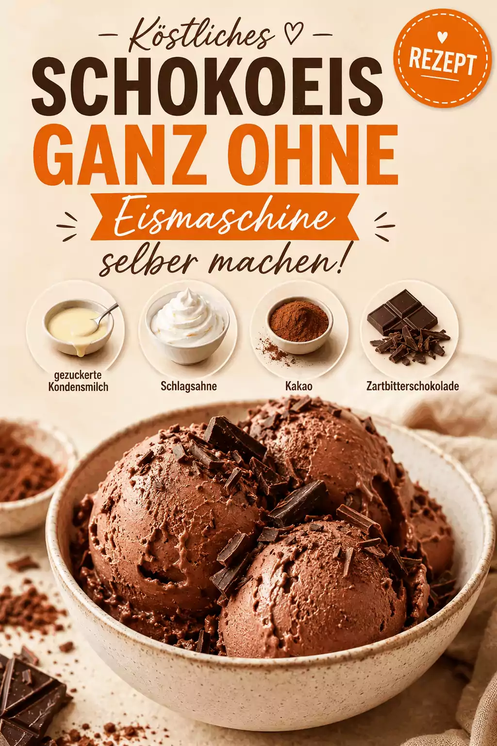 Köstliches Schokoeis ganz ohne Eismaschine selber machen!