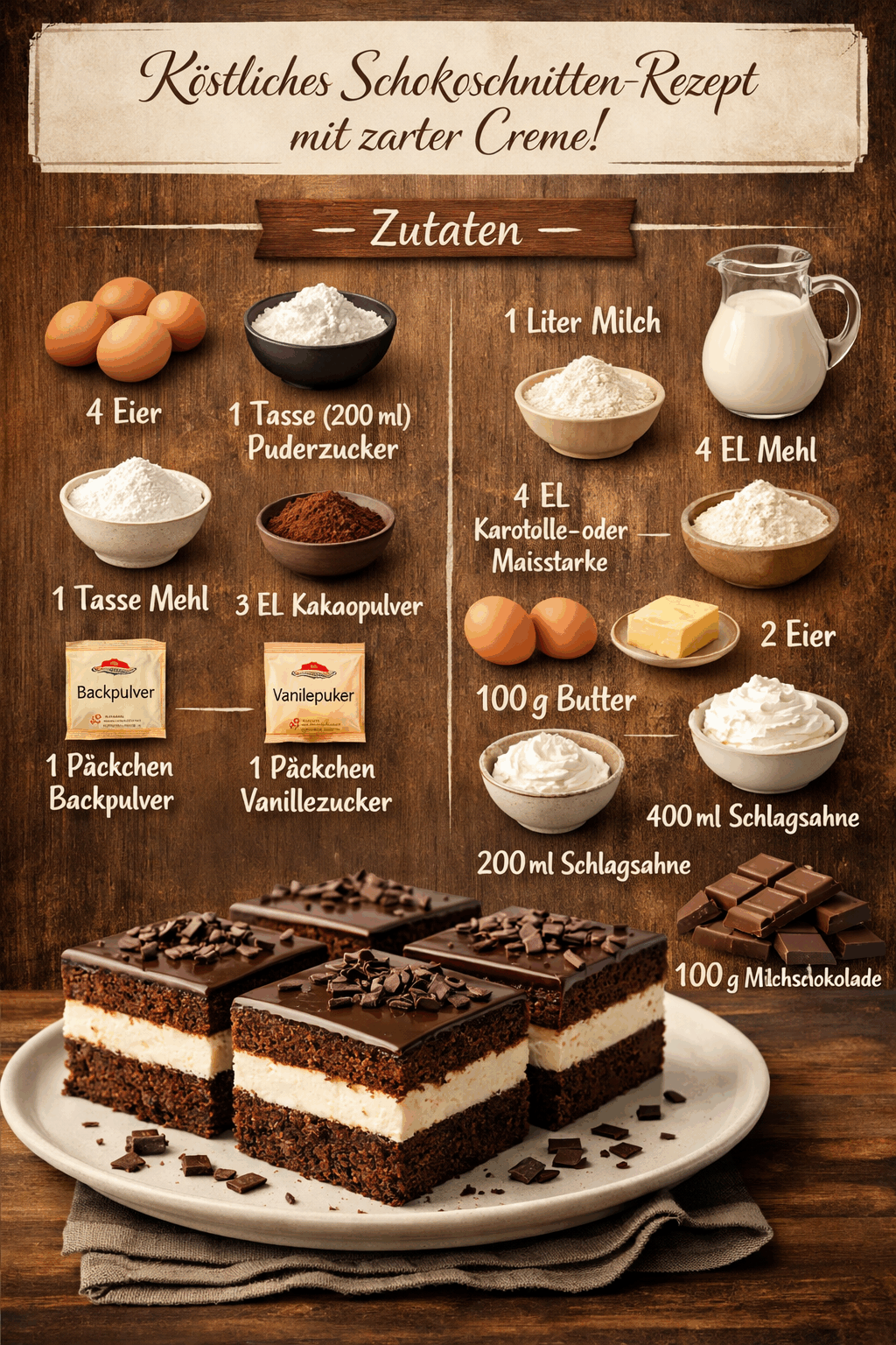 Köstliches Schokoschnitten-Rezept mit zarter Creme!