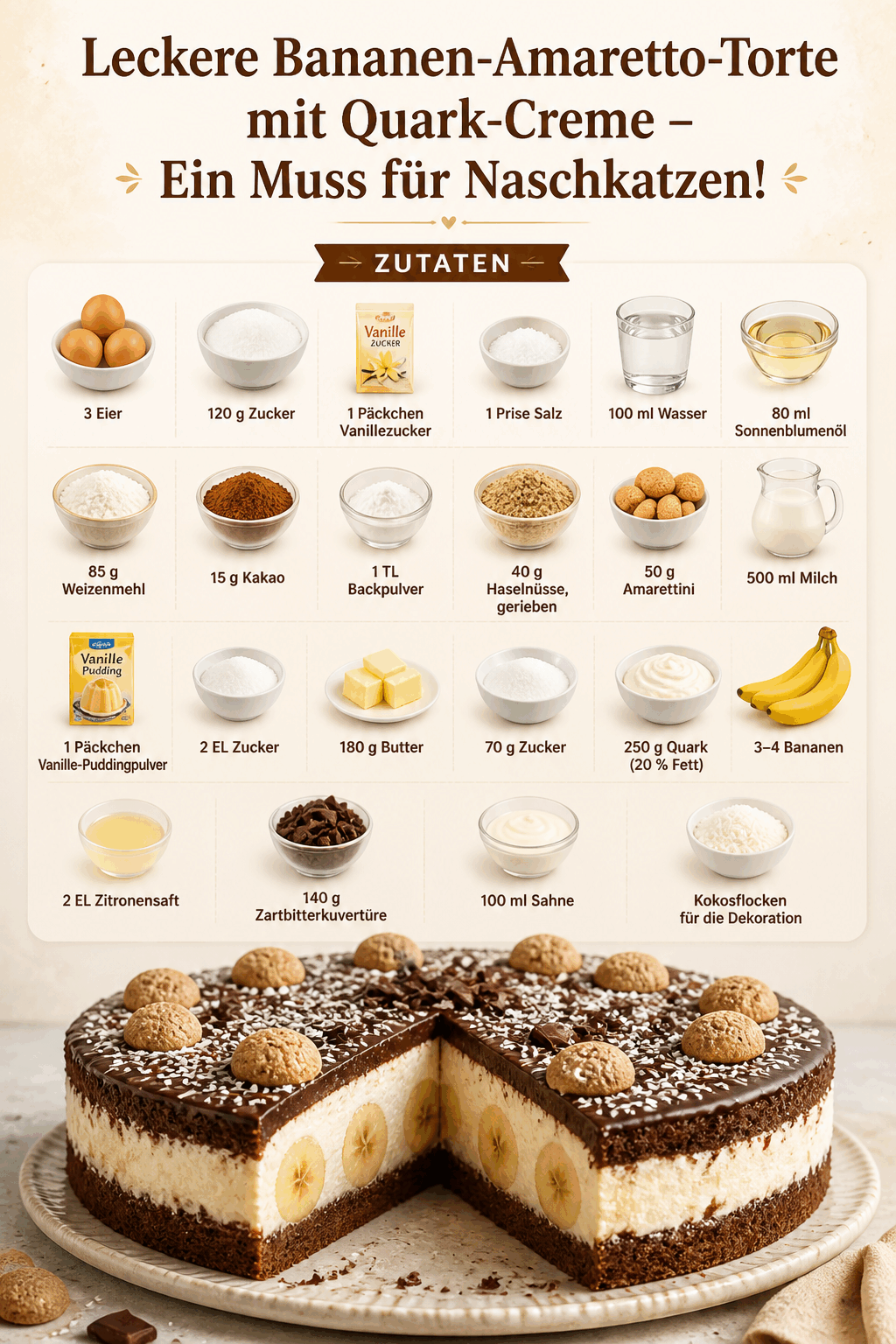 Leckere Bananen-Amaretto-Torte mit Quark-Creme – Ein Muss für Naschkatzen!