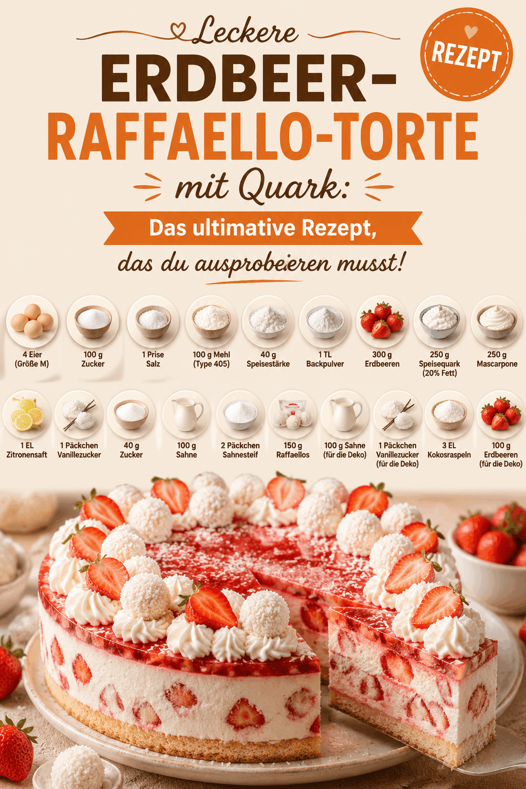 Leckere Erdbeer-Raffaello-Torte mit Quark: Das ultimative Rezept, das du ausprobieren musst!
