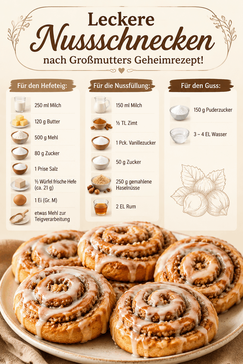 Leckere Nussschnecken nach Großmutters Geheimrezept!