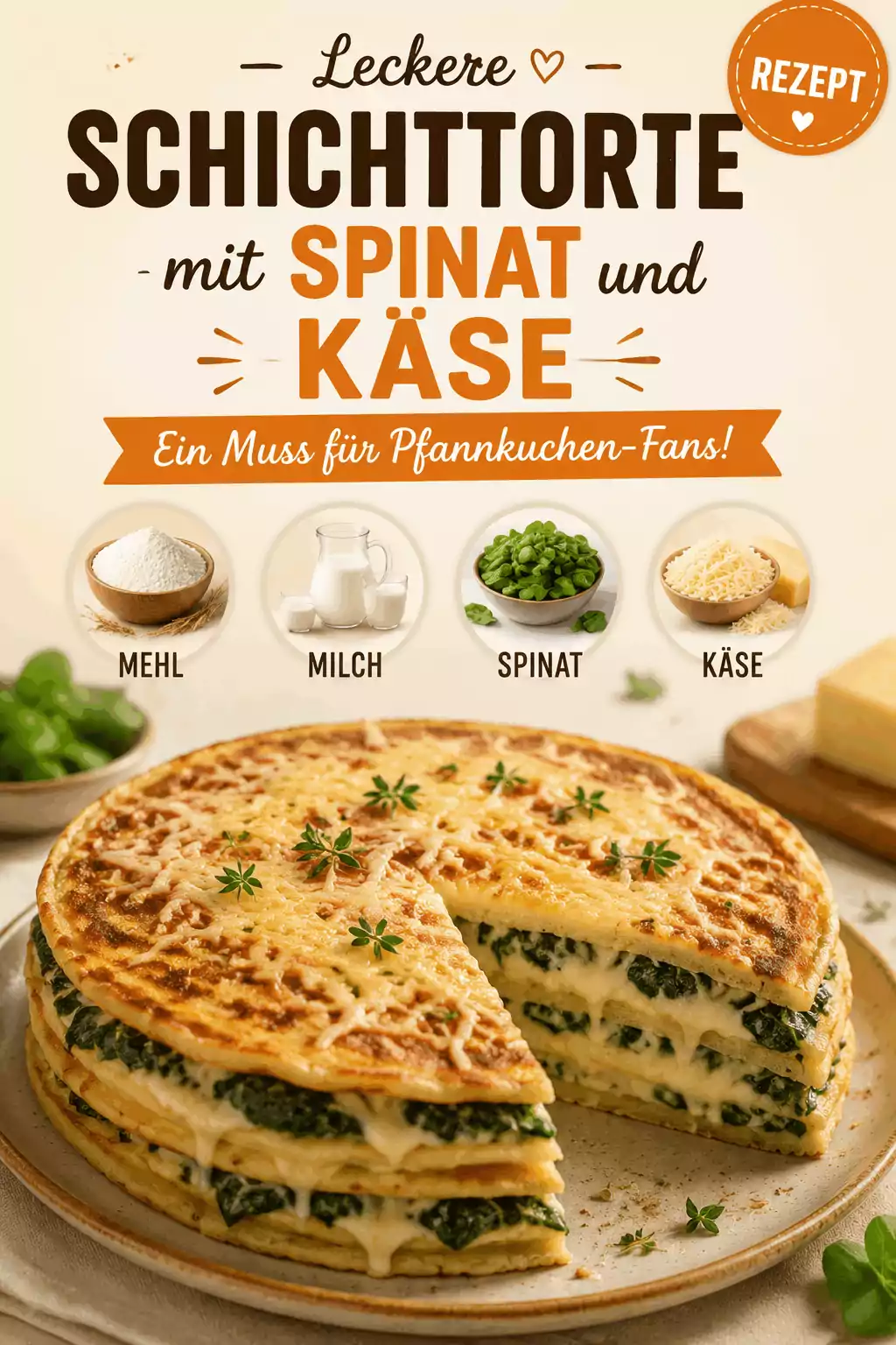 Leckere Schichttorte mit Spinat und Käse – Ein Muss für Pfannkuchen-Fans!