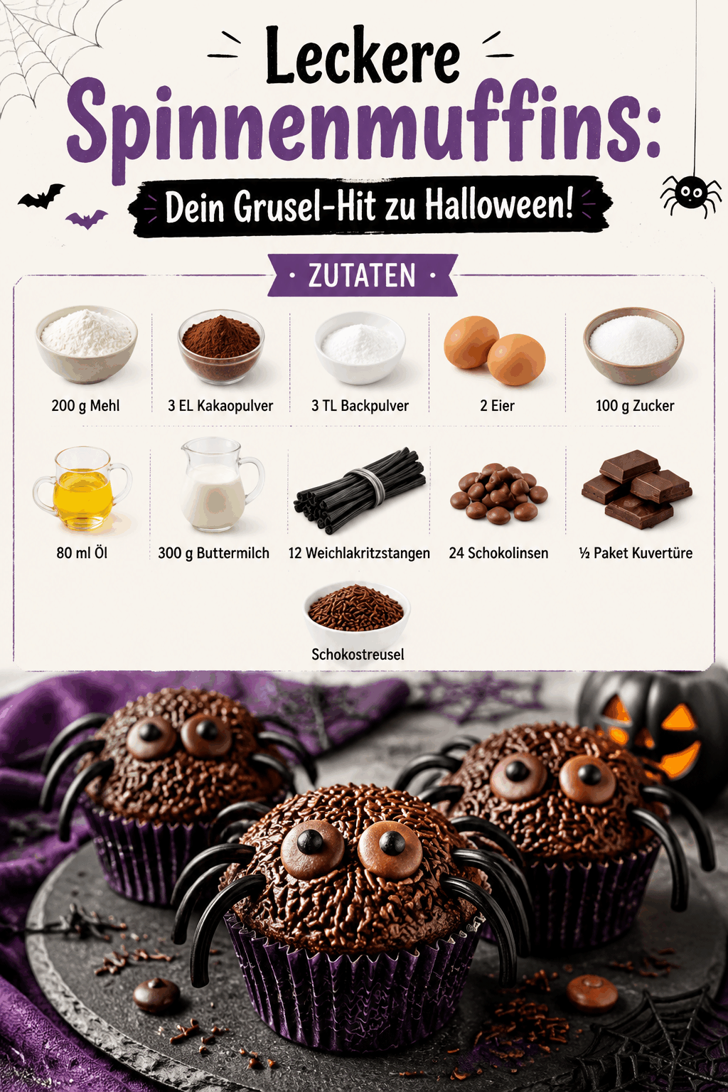 Leckere Spinnenmuffins: Dein Grusel-Hit zu Halloween!