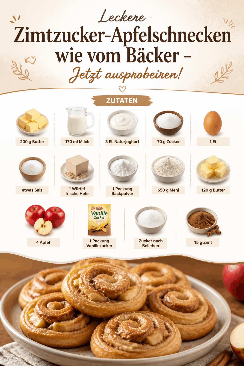 Leckere Zimtzucker-Apfelschnecken wie vom Bäcker – Jetzt ausprobieren!