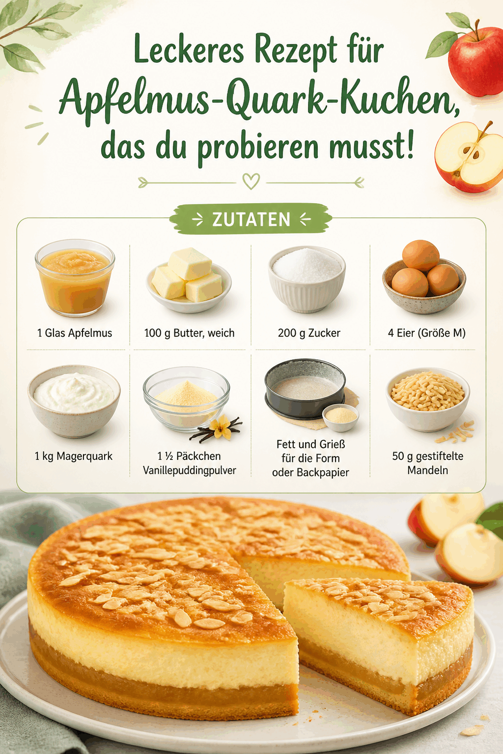 Leckeres Rezept für Apfelmus-Quark-Kuchen, das du probieren musst!