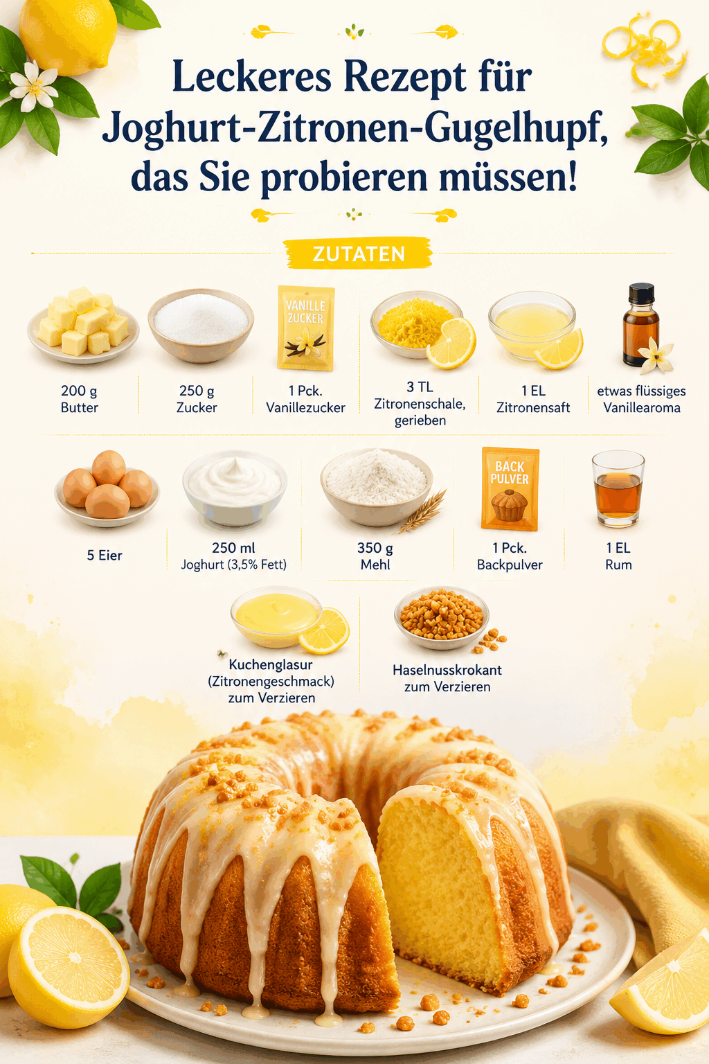 Leckeres Rezept für Joghurt-Zitronen-Gugelhupf, das Sie probieren müssen!