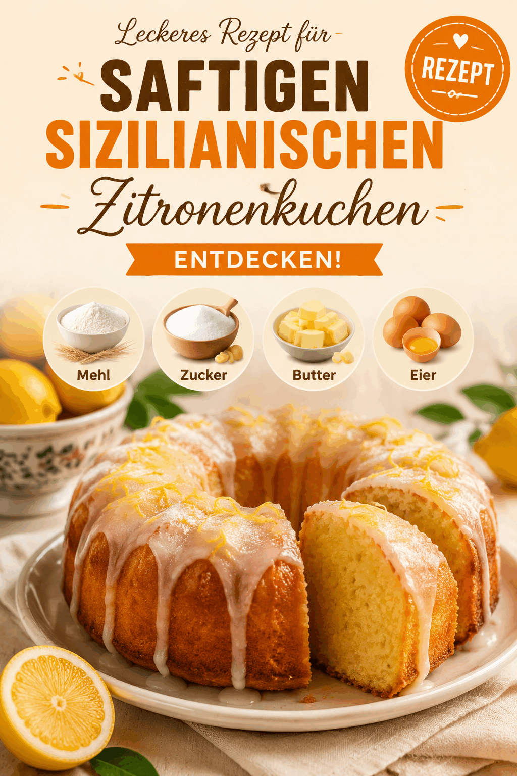 Leckeres Rezept für saftigen sizilianischen Zitronenkuchen entdecken!