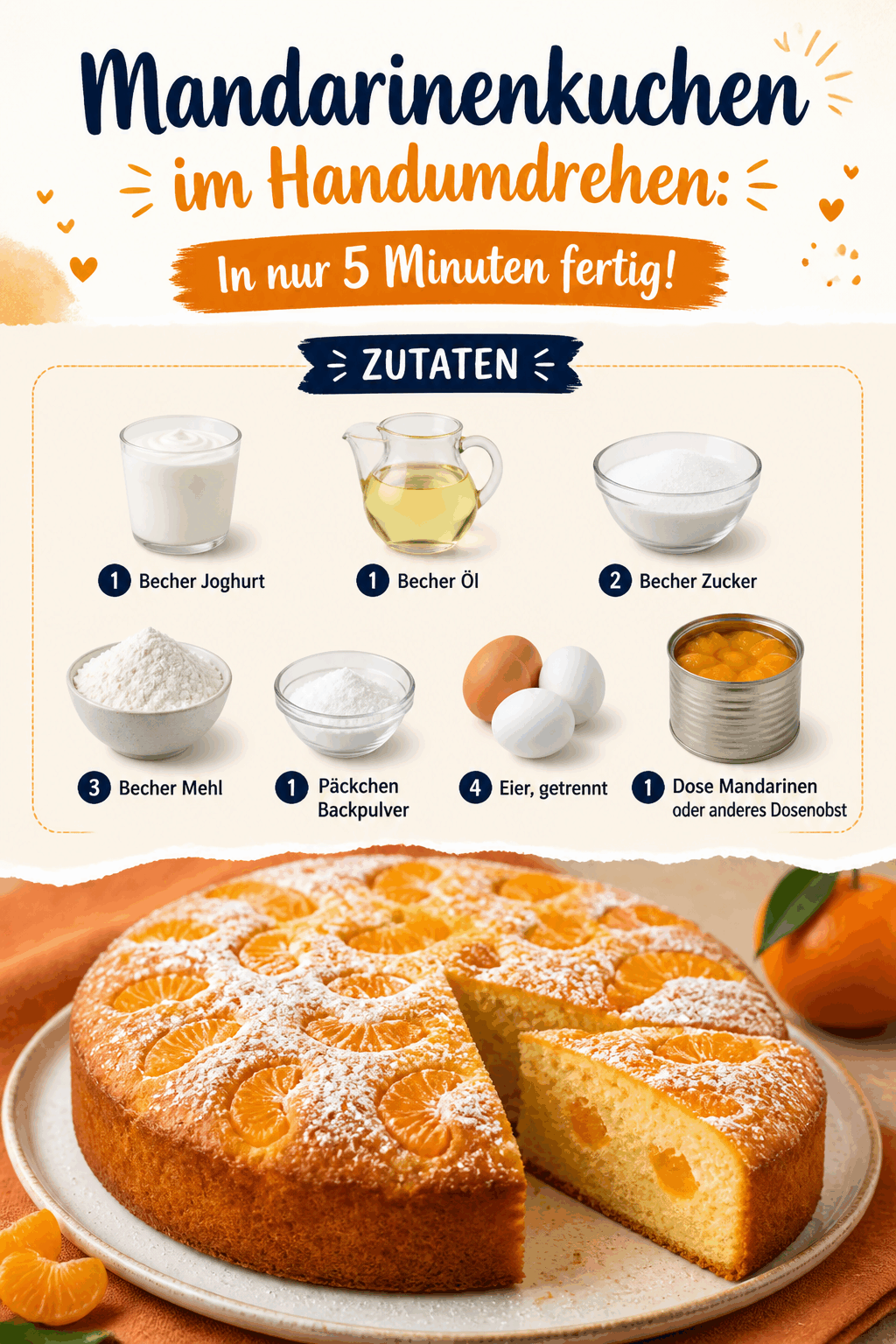 Mandarinenkuchen im Handumdrehen: In nur 5 Minuten fertig!