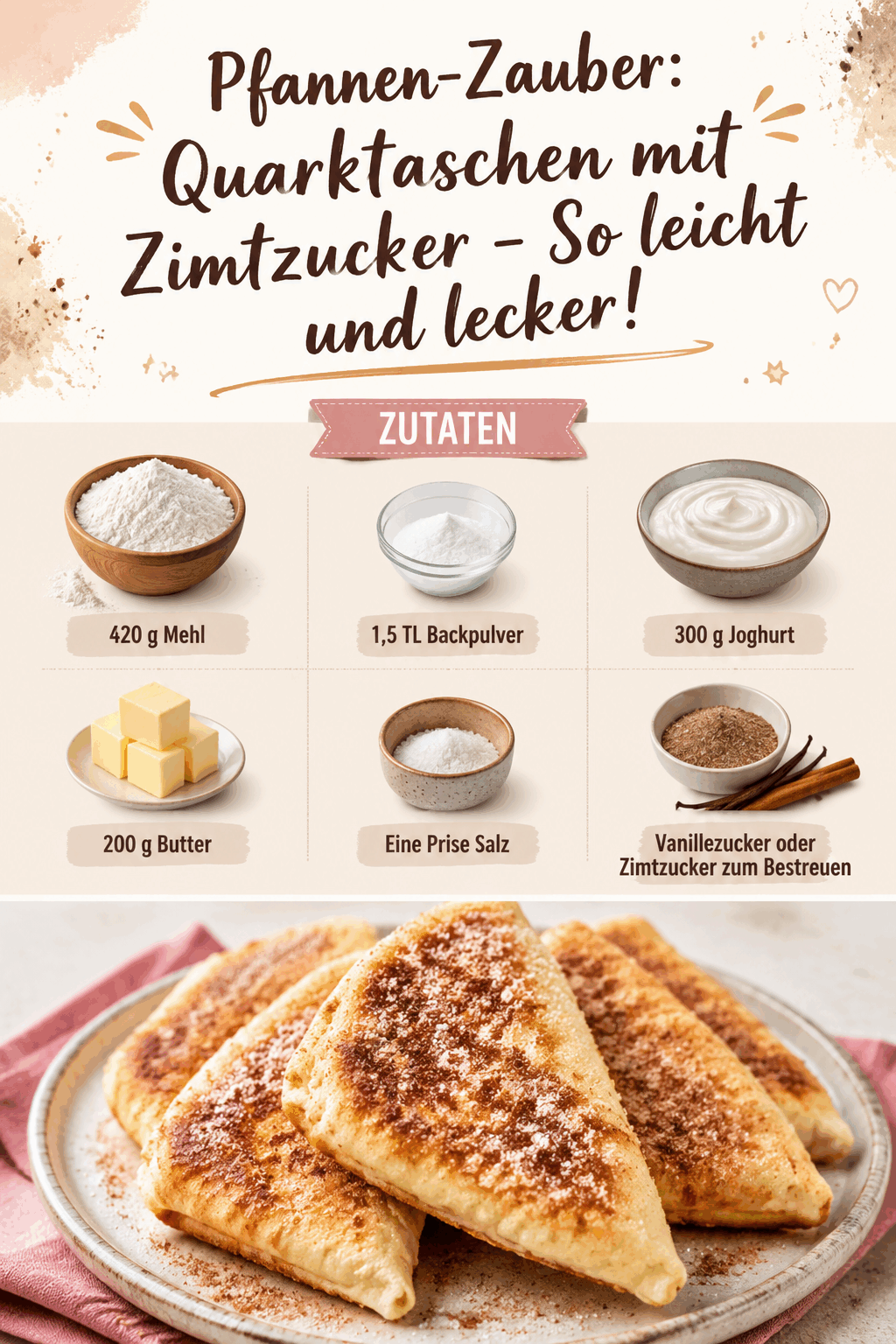 Pfannen-Zauber: Quarktaschen mit Zimtzucker – So leicht und lecker!