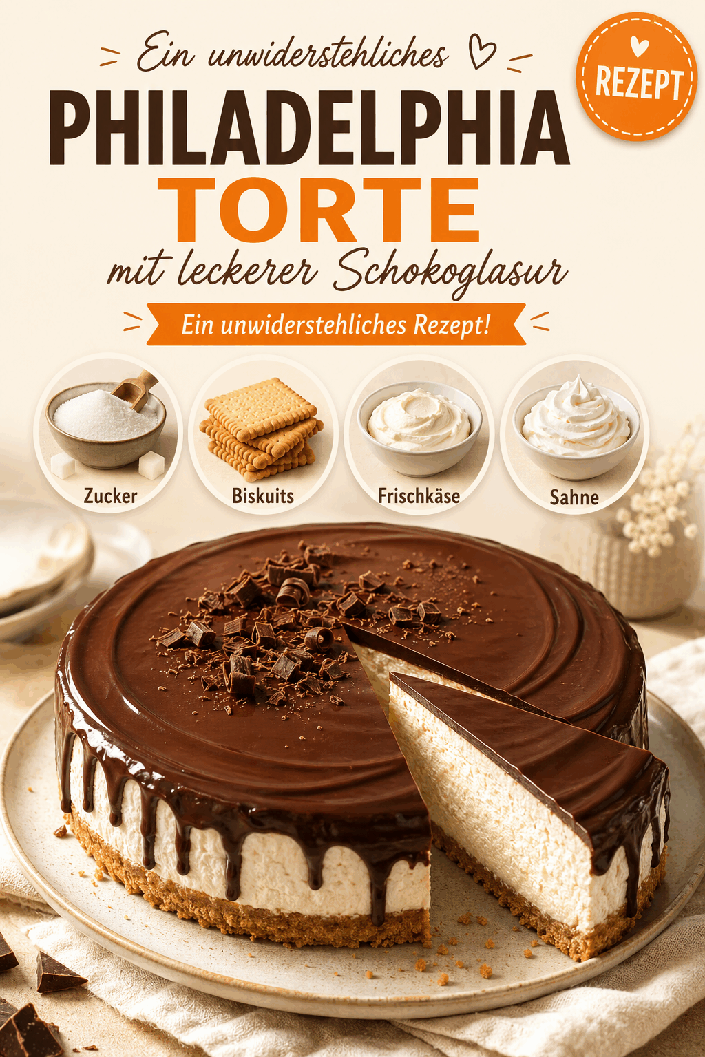 Philadelphia Torte mit leckerer Schokoglasur – Ein unwiderstehliches Rezept!