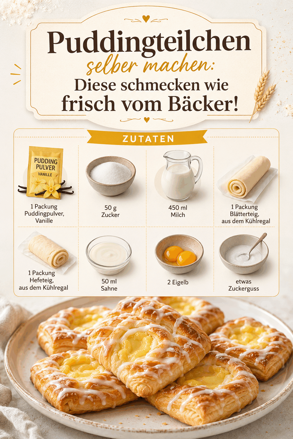 Puddingteilchen selber machen: Diese schmecken wie frisch vom Bäcker!