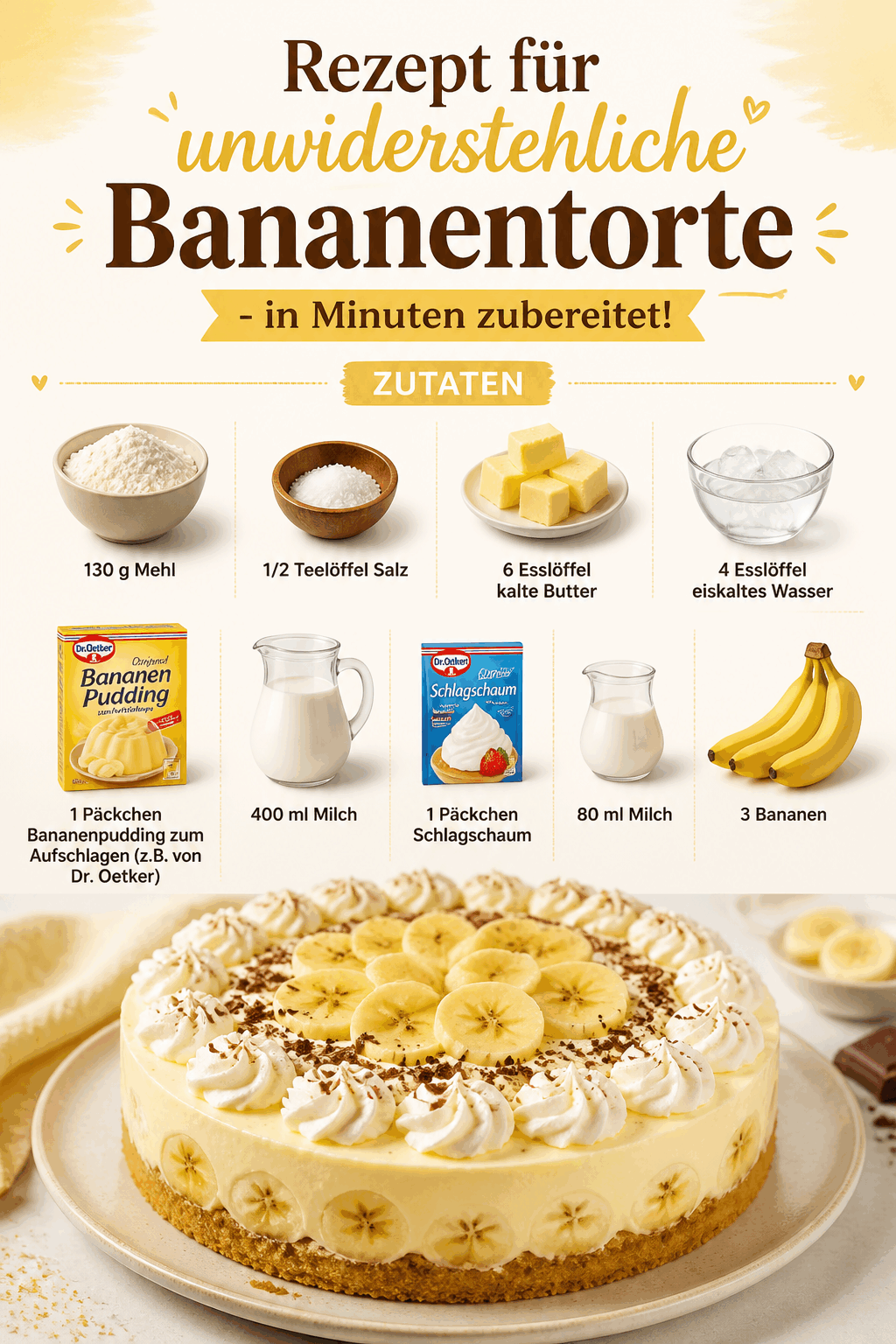Rezept für unwiderstehliche Bananentorte – in Minuten zubereitet!