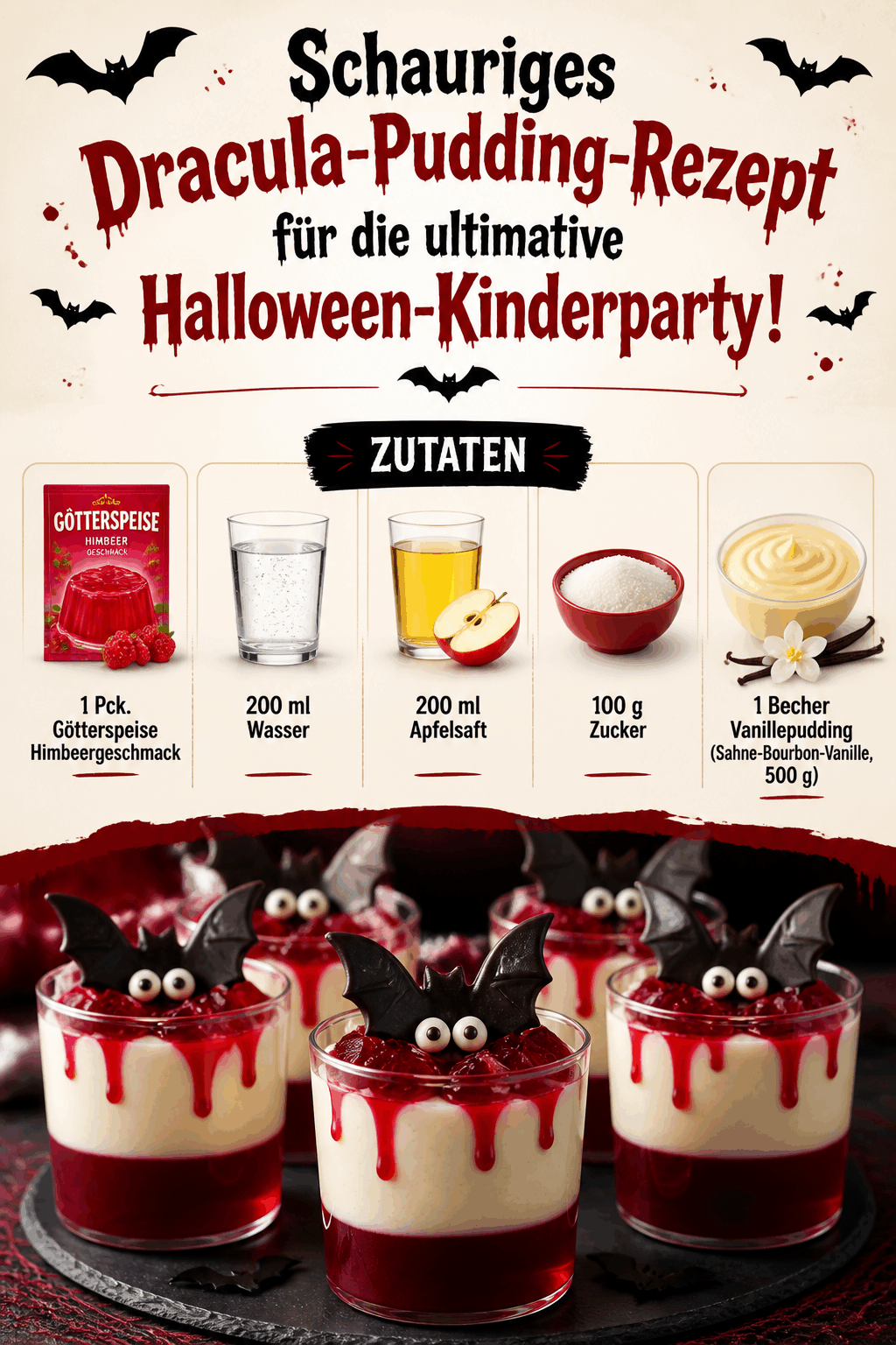 Schauriges Dracula-Pudding-Rezept für die ultimative Halloween-Kinderparty!