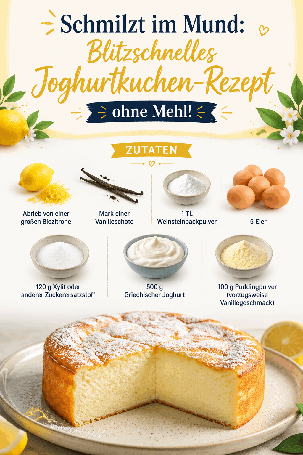 Schmilzt im Mund: Blitzschnelles Joghurtkuchen-Rezept ohne Mehl!