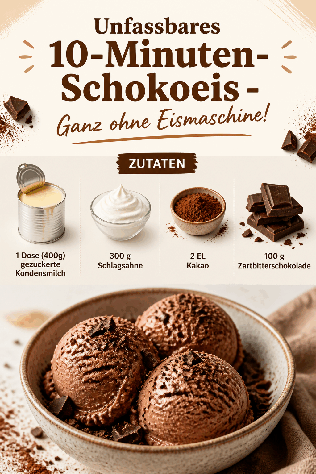 Unfassbares 10-Minuten-Schokoeis – Ganz ohne Eismaschine!