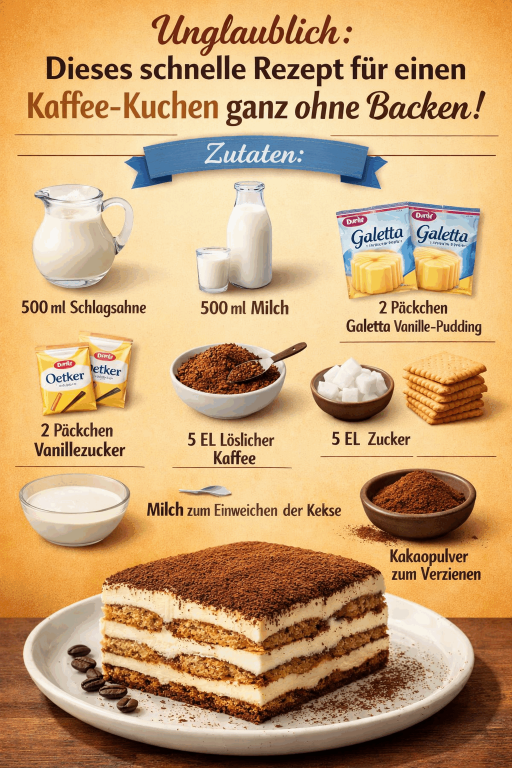 Unglaublich: Dieses schnelle Rezept für einen Kaffee-Kuchen ganz ohne Backen!