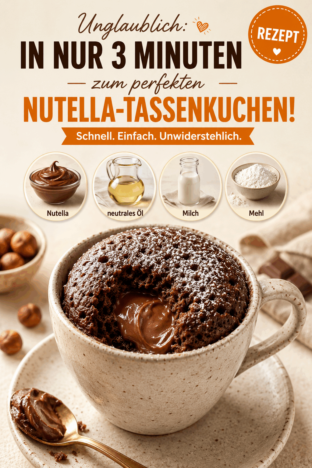 Unglaublich: In nur 3 Minuten zum perfekten Nutella-Tassenkuchen!
