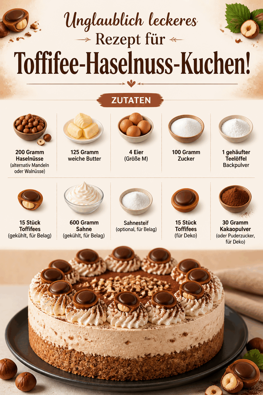 Unglaublich leckeres Rezept für Toffifee-Haselnuss-Kuchen!