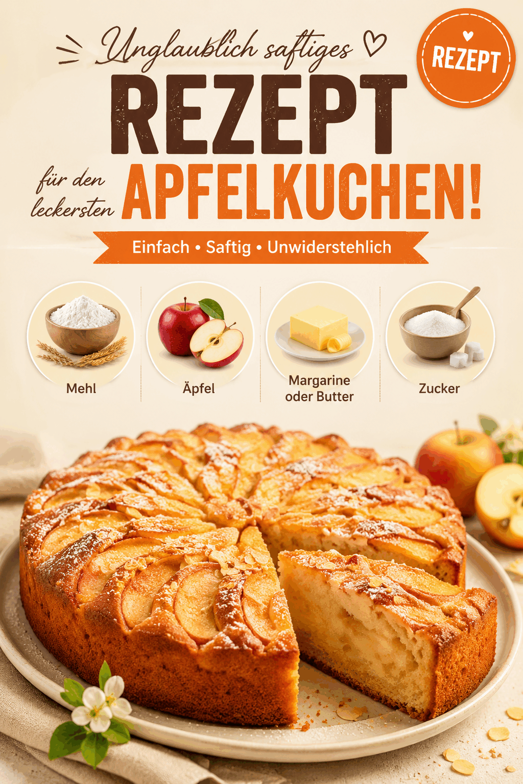 Unglaublich saftiges Rezept für den leckersten Apfelkuchen!