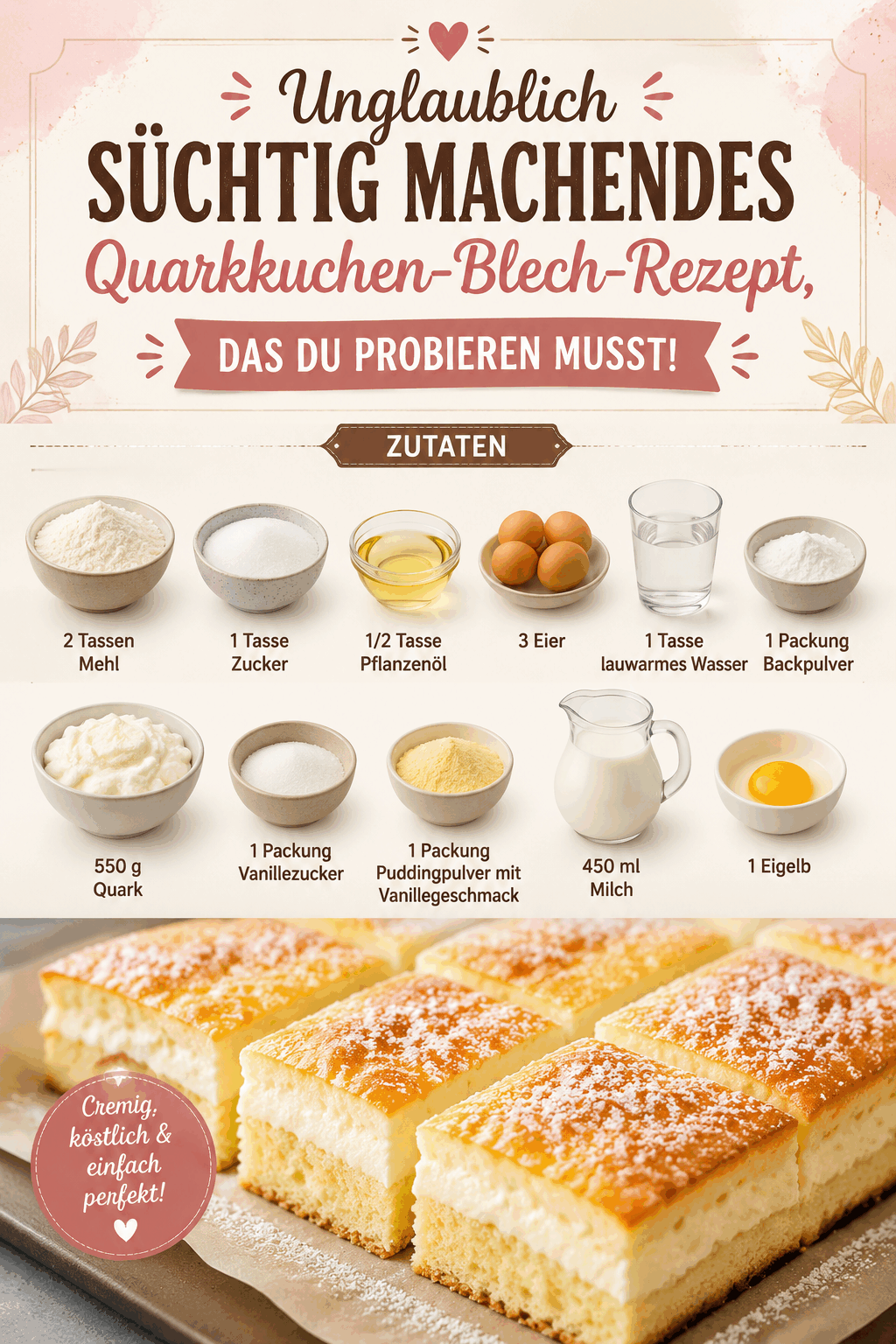 Unglaublich süchtig machendes Quarkkuchen-Blech-Rezept, das du probieren musst!