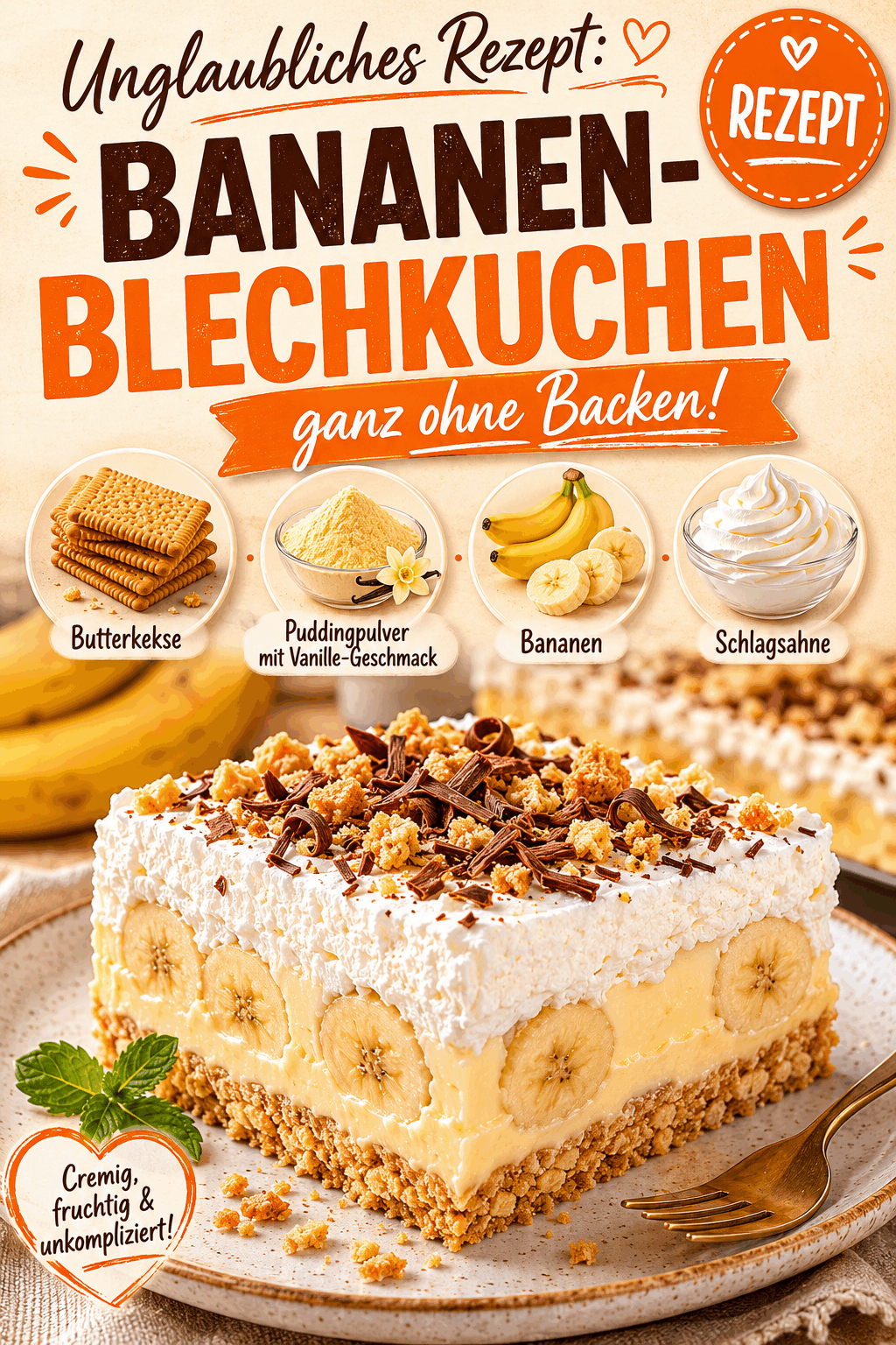 Unglaubliches Rezept: Bananen-Blechkuchen, ganz ohne Backen!