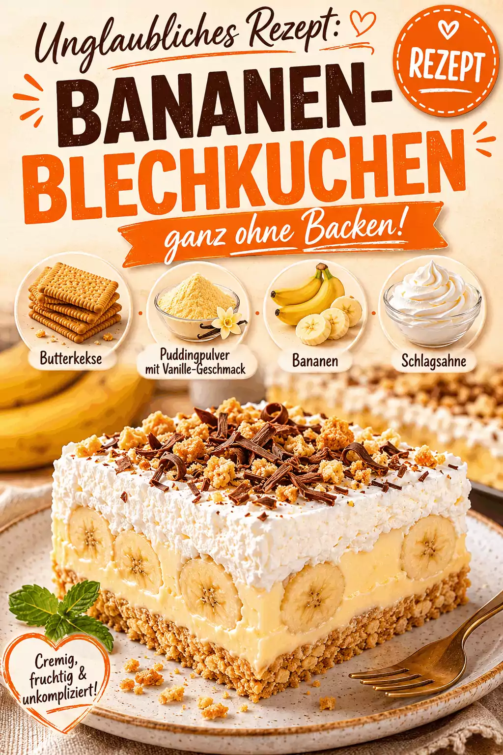 Unglaubliches Rezept: Bananen-Blechkuchen, ganz ohne Backen!