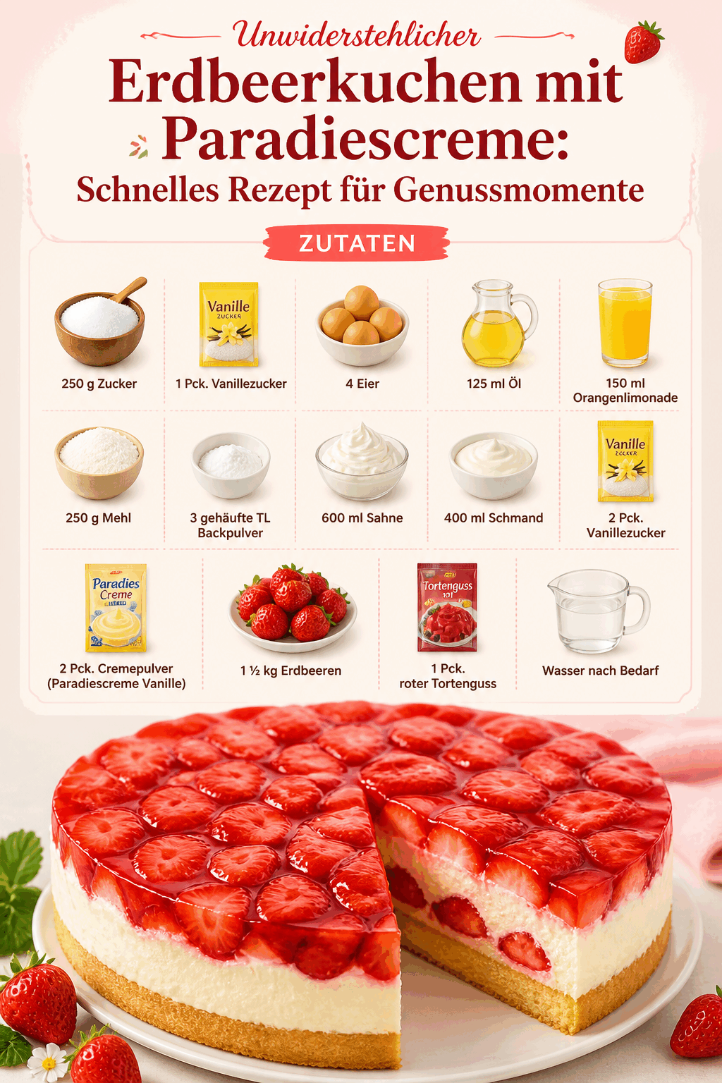 Unwiderstehlicher Erdbeerkuchen mit Paradiescreme: Schnelles Rezept für Genussmomente