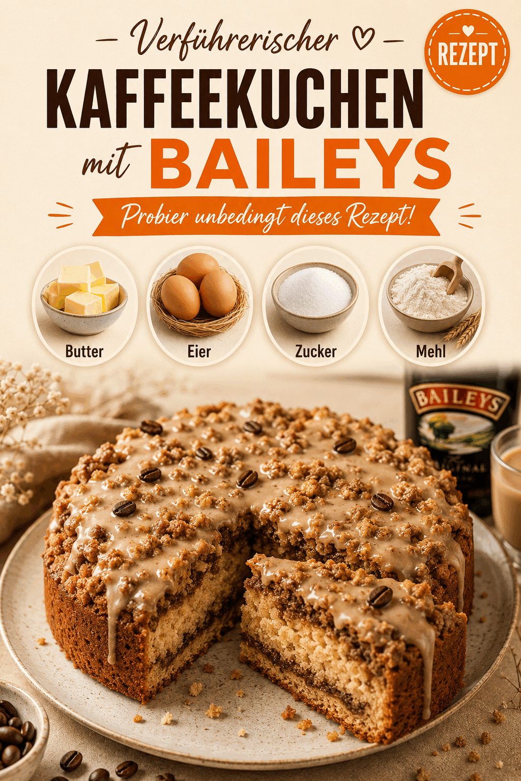 Verführerischer Kaffeekuchen mit Baileys – Probier unbedingt dieses Rezept!