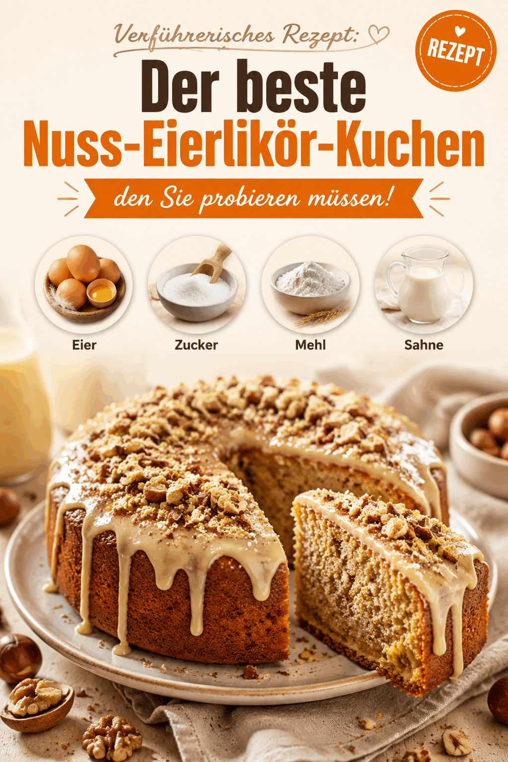 Verführerisches Rezept: Der beste Nuss-Eierlikör-Kuchen, den Sie probieren müssen!