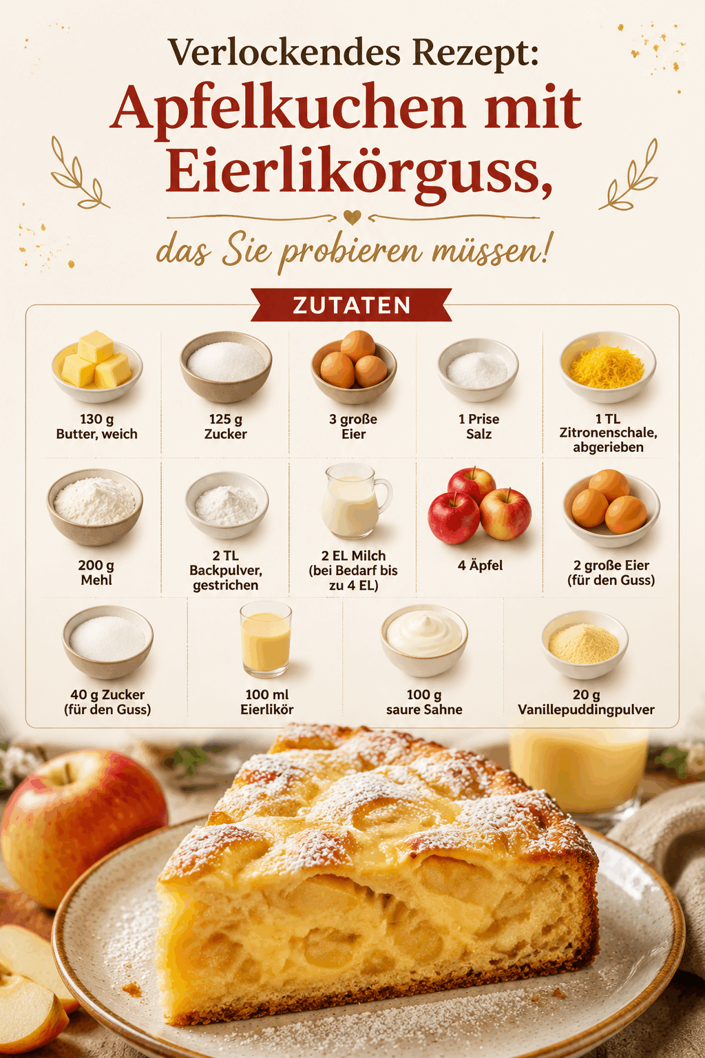Verlockendes Rezept: Apfelkuchen mit Eierlikörguss, das Sie probieren müssen!