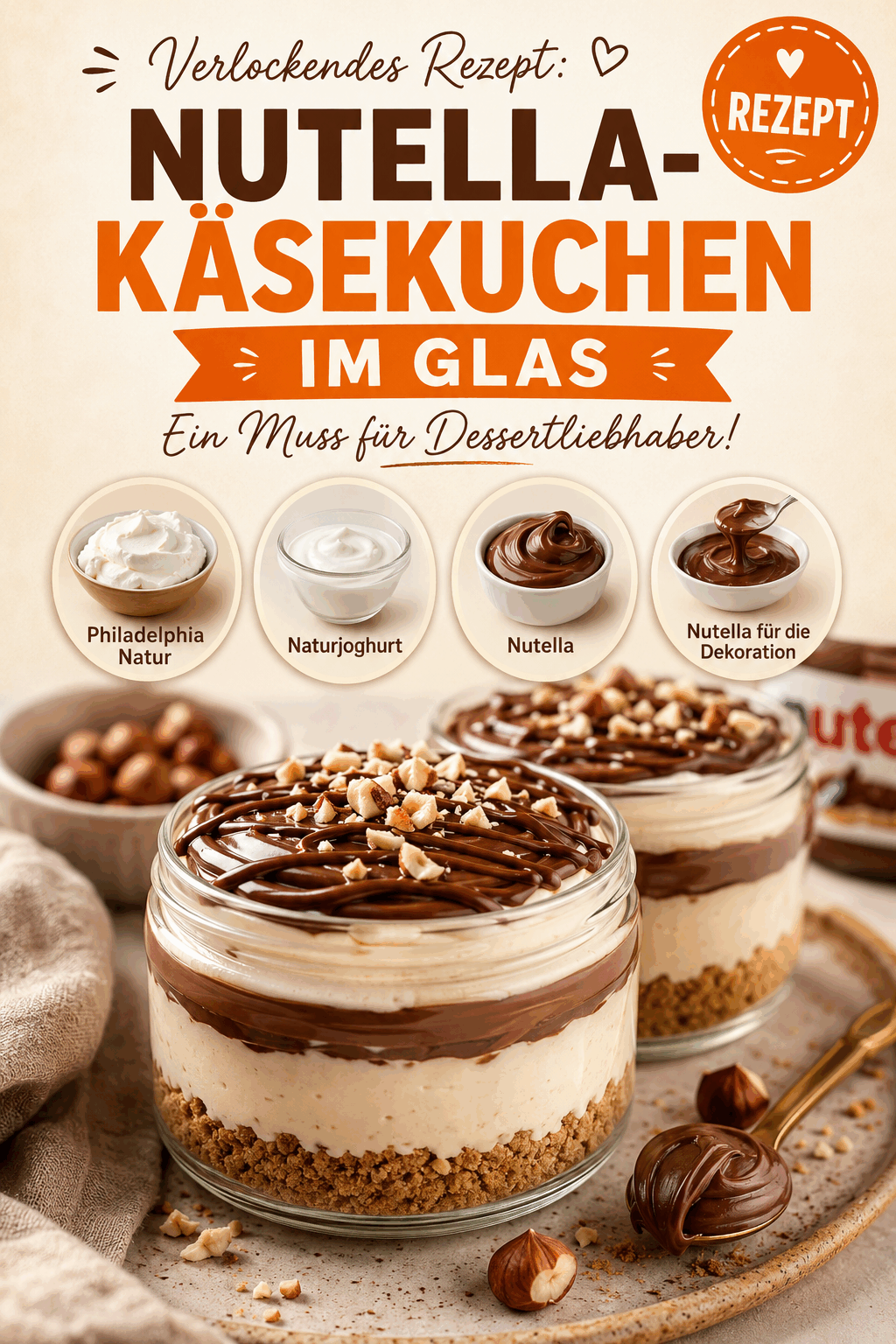 Verlockendes Rezept: Nutella-Käsekuchen im Glas – Ein Muss für Dessertliebhaber!