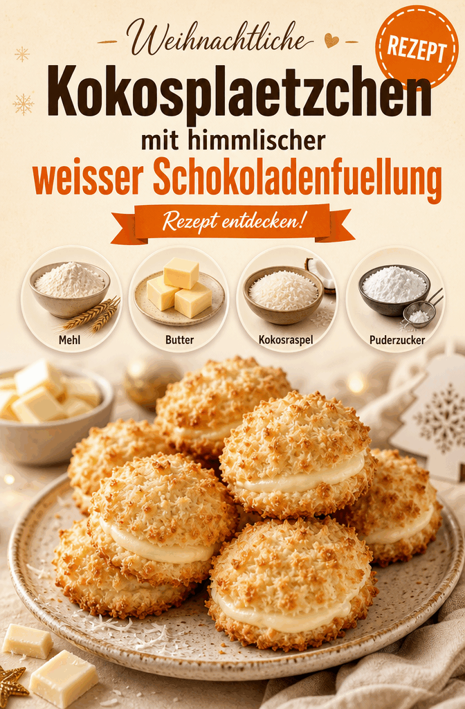 Weihnachtliche Kokosplätzchen mit himmlischer weißer Schokoladenfüllung - Unwiderstehliches Rezept entdecken!