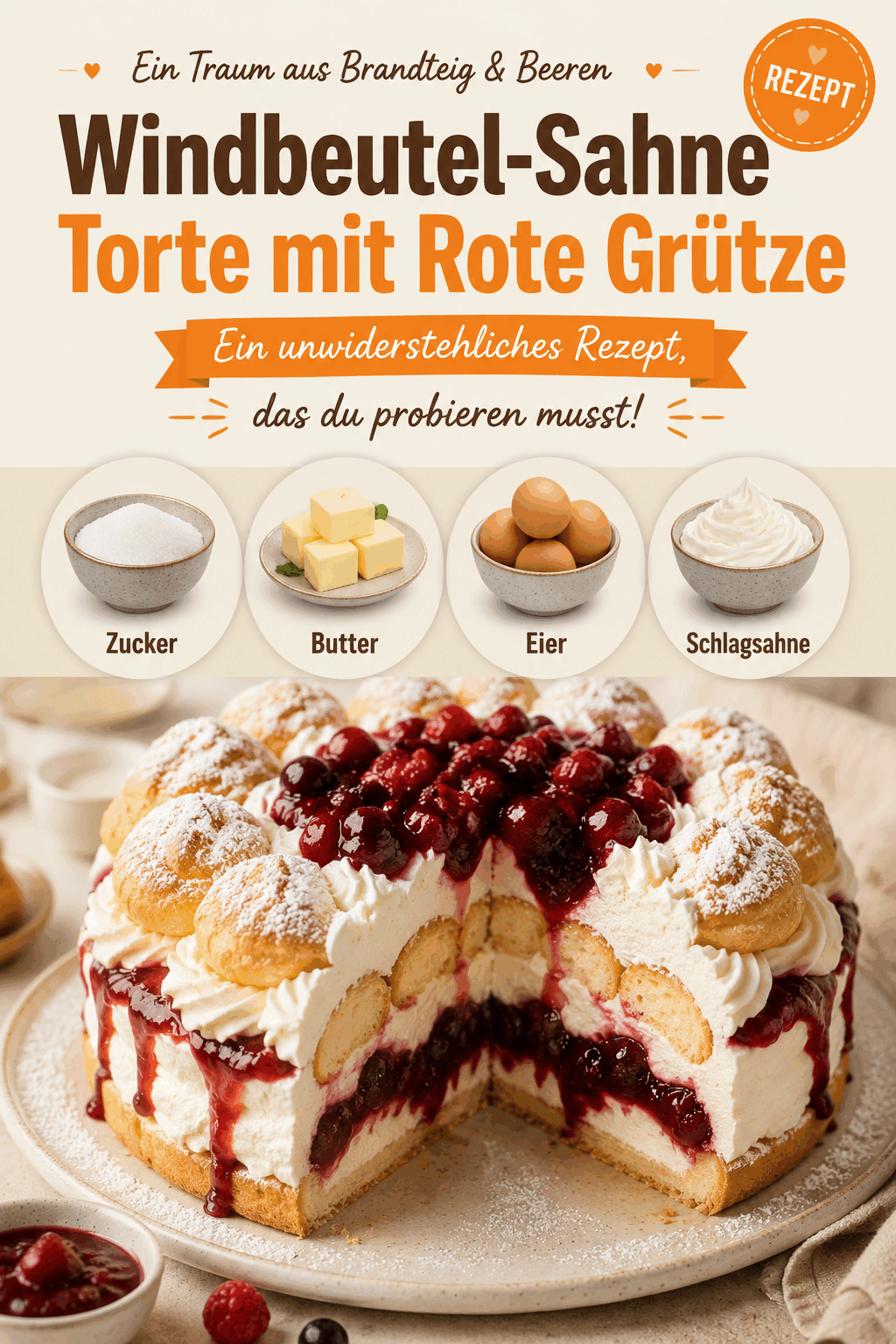 Windbeutel-Sahne Torte mit Rote Grütze: Ein unwiderstehliches Rezept, das du probieren musst!