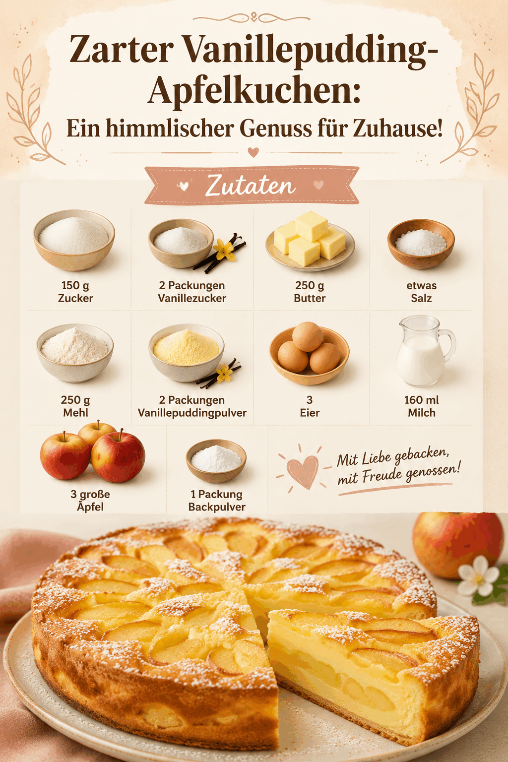 Zarter Vanillepudding-Apfelkuchen: Ein himmlischer Genuss für Zuhause!