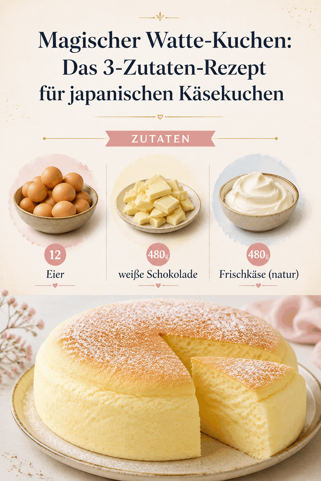 „Magischer Watte-Kuchen: Das 3-Zutaten-Rezept für japanischen Käsekuchen“