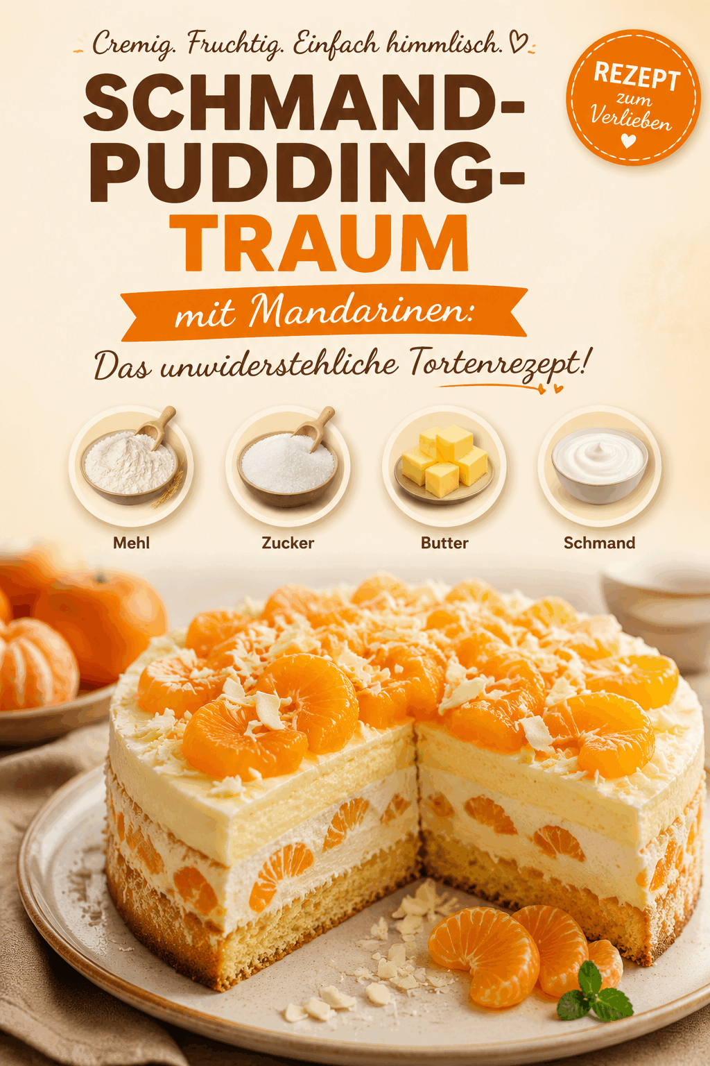 Cremiger Schmand-Pudding-Traum mit Mandarinen: Das unwiderstehliche Tortenrezept!