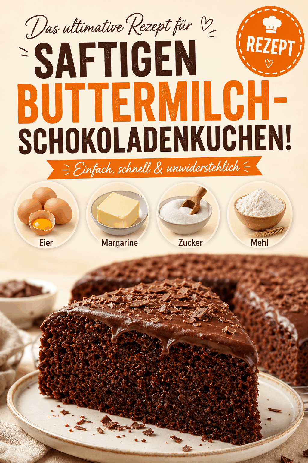 Das ultimative Rezept für saftigen Buttermilch-Schokoladenkuchen!