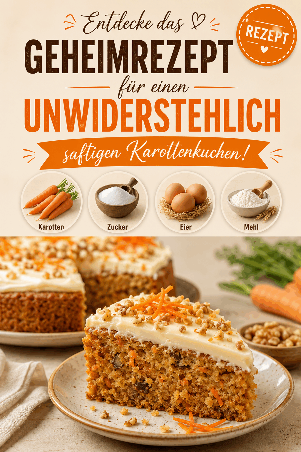 Entdecke das Geheimrezept für einen unwiderstehlich saftigen Karottenkuchen!