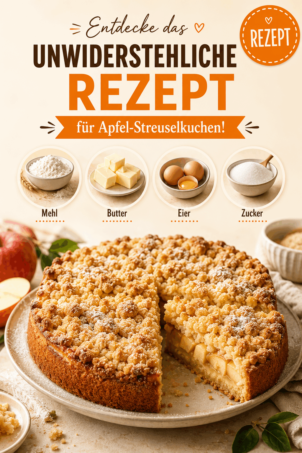 Entdecke das unwiderstehliche Rezept für Apfel-Streuselkuchen!