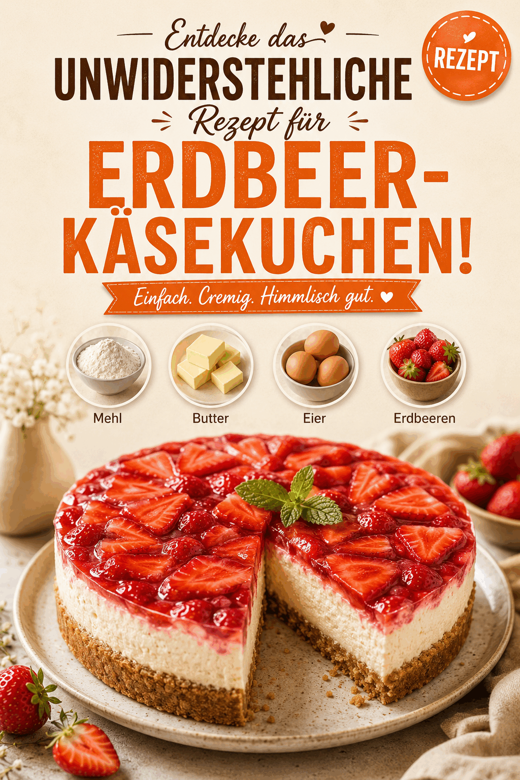 Entdecke das unwiderstehliche Rezept für Erdbeer-Käsekuchen!