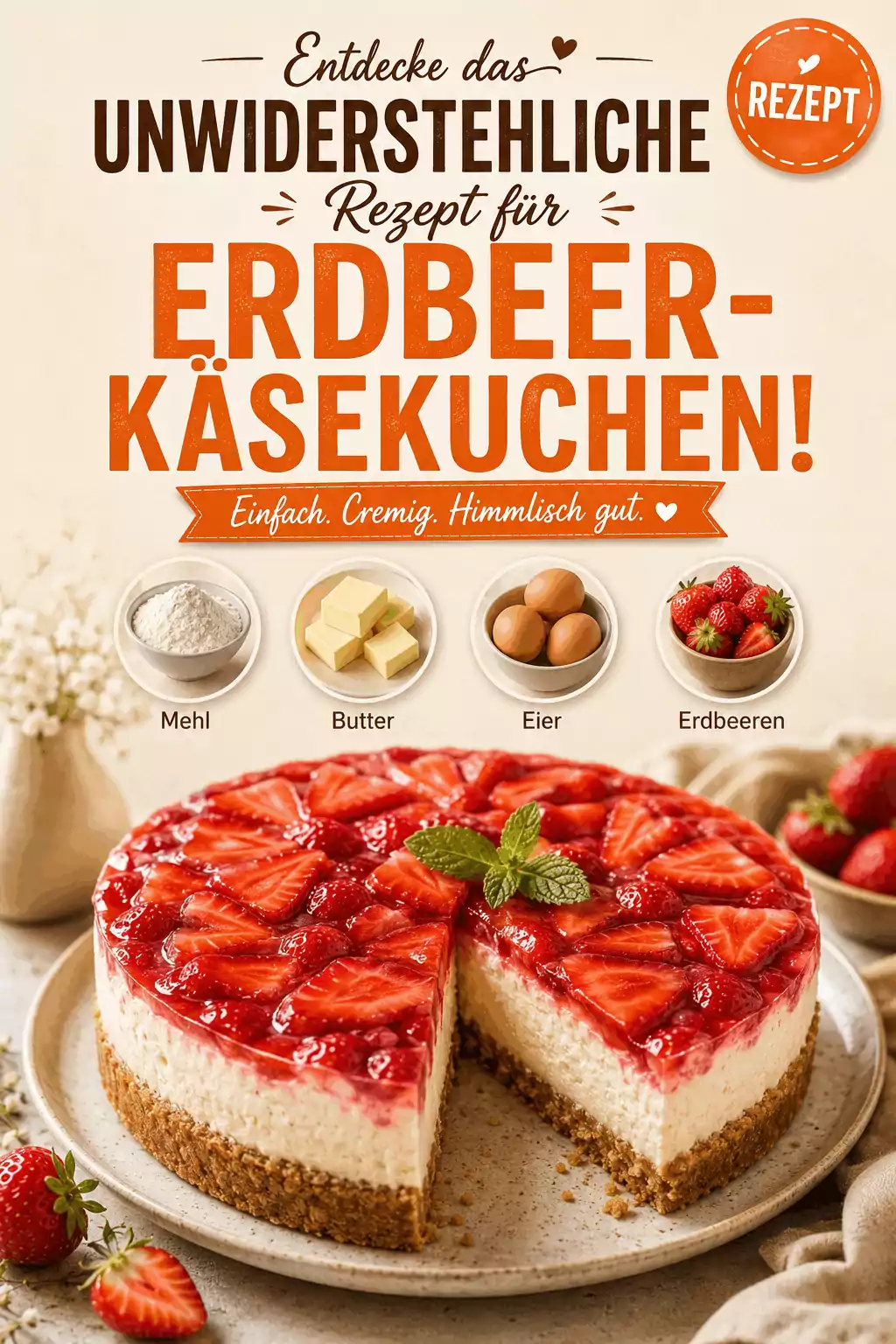 Entdecke das unwiderstehliche Rezept für Erdbeer-Käsekuchen!
