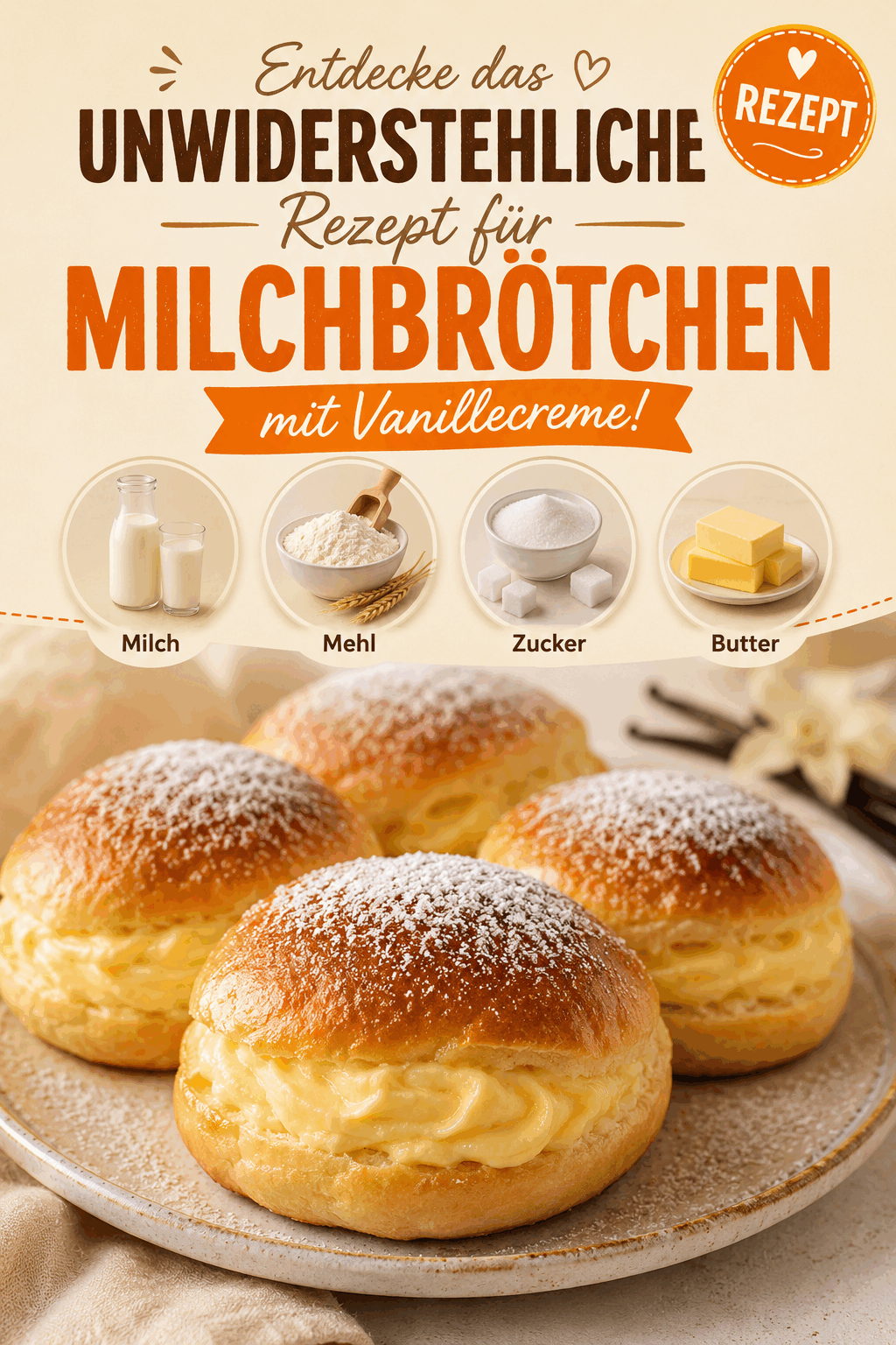 Entdecke das unwiderstehliche Rezept für Milchbrötchen mit Vanillecreme!