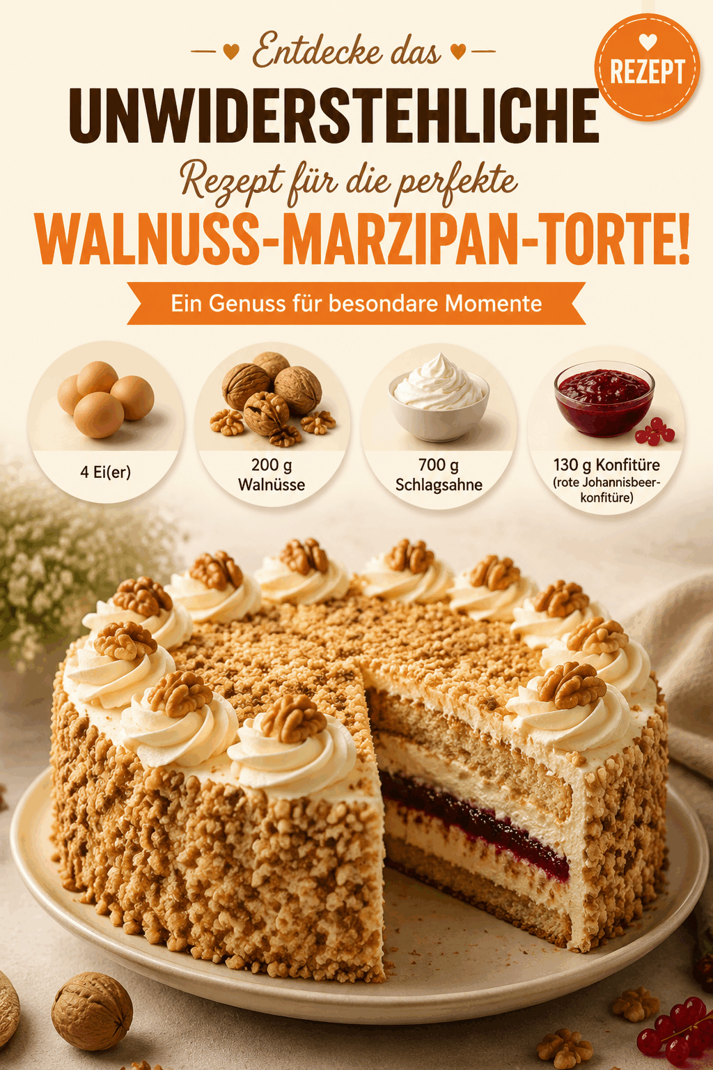 Entdecke das unwiderstehliche Rezept für die perfekte Walnuss-Marzipan-Torte!