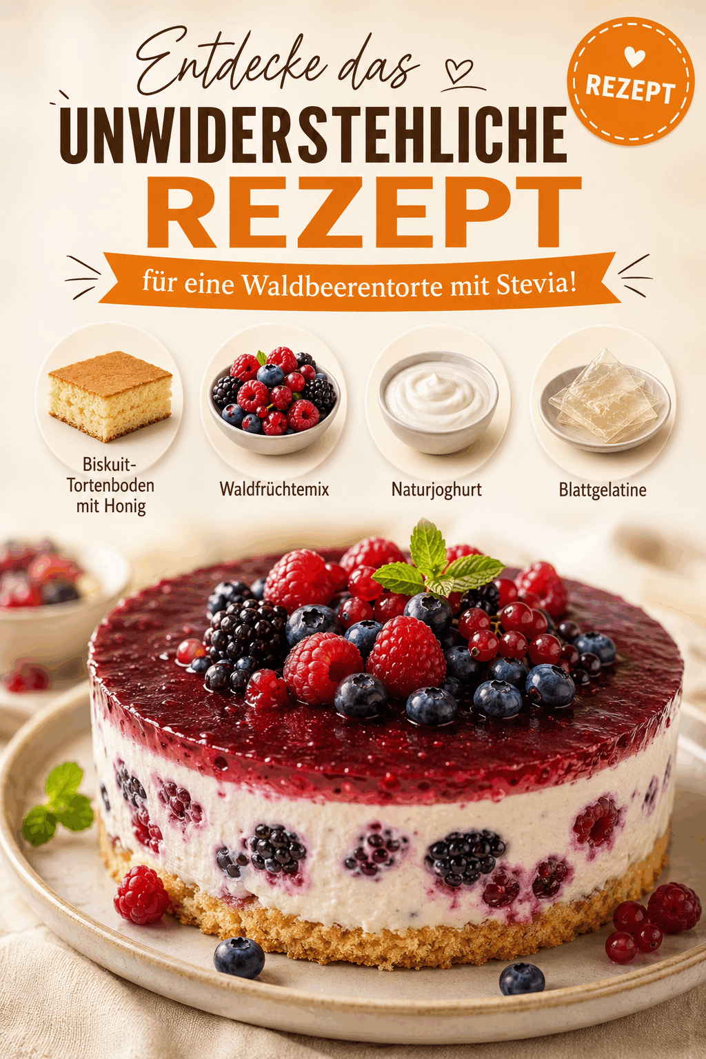 Entdecke das unwiderstehliche Rezept für eine Waldbeerentorte mit Stevia!