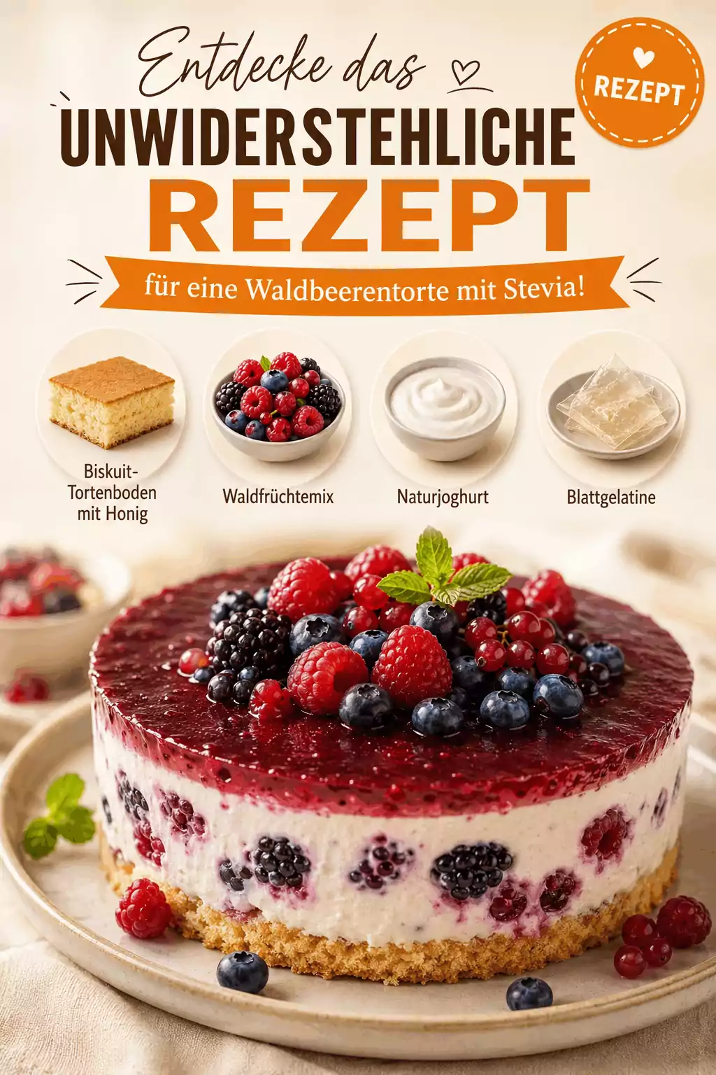Entdecke das unwiderstehliche Rezept für eine Waldbeerentorte mit Stevia!