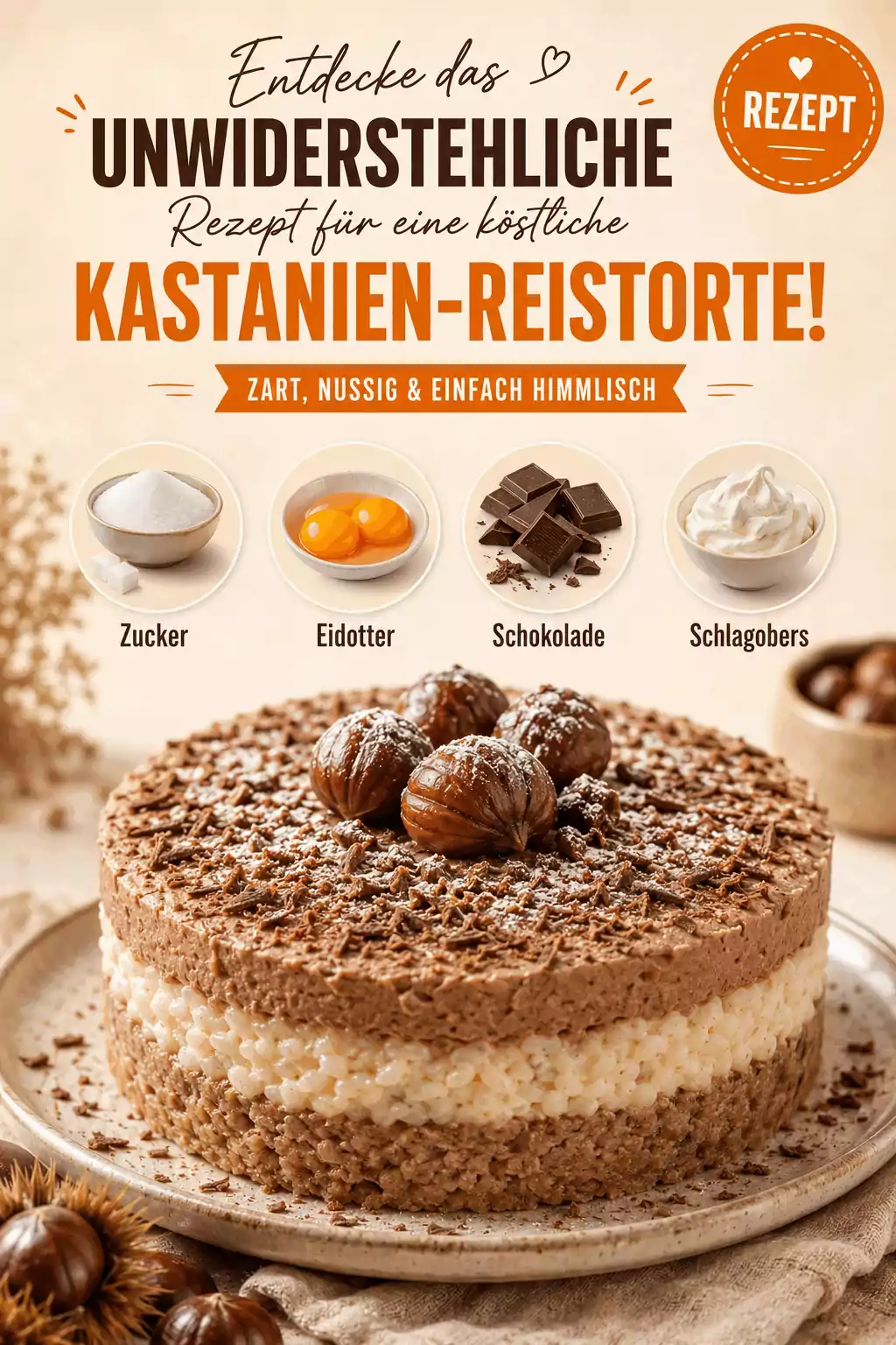 Entdecke das unwiderstehliche Rezept für eine köstliche Kastanien-Reistorte!