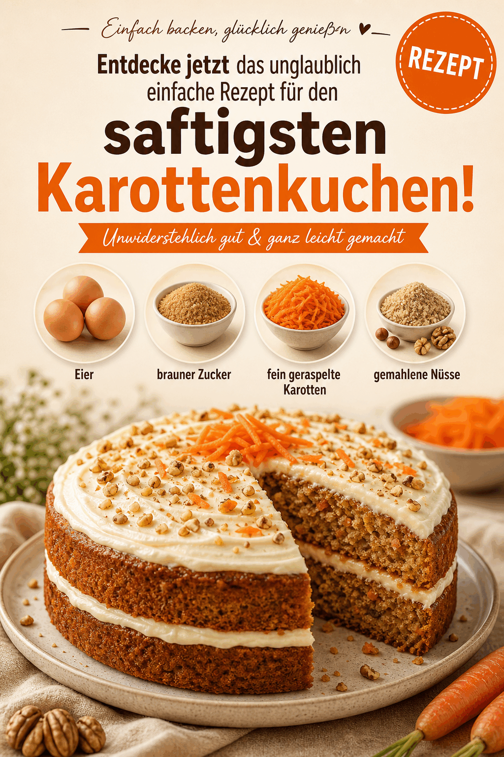 Entdecke jetzt das unglaublich einfache Rezept für den saftigsten Karottenkuchen!
