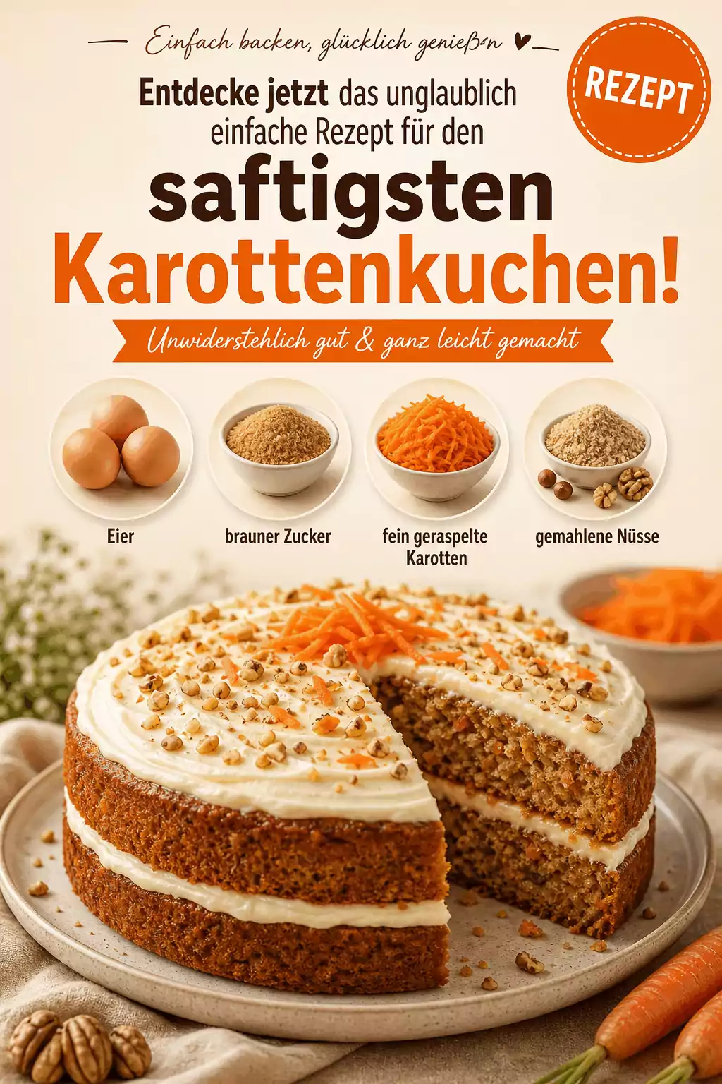 Entdecke jetzt das unglaublich einfache Rezept für den saftigsten Karottenkuchen!