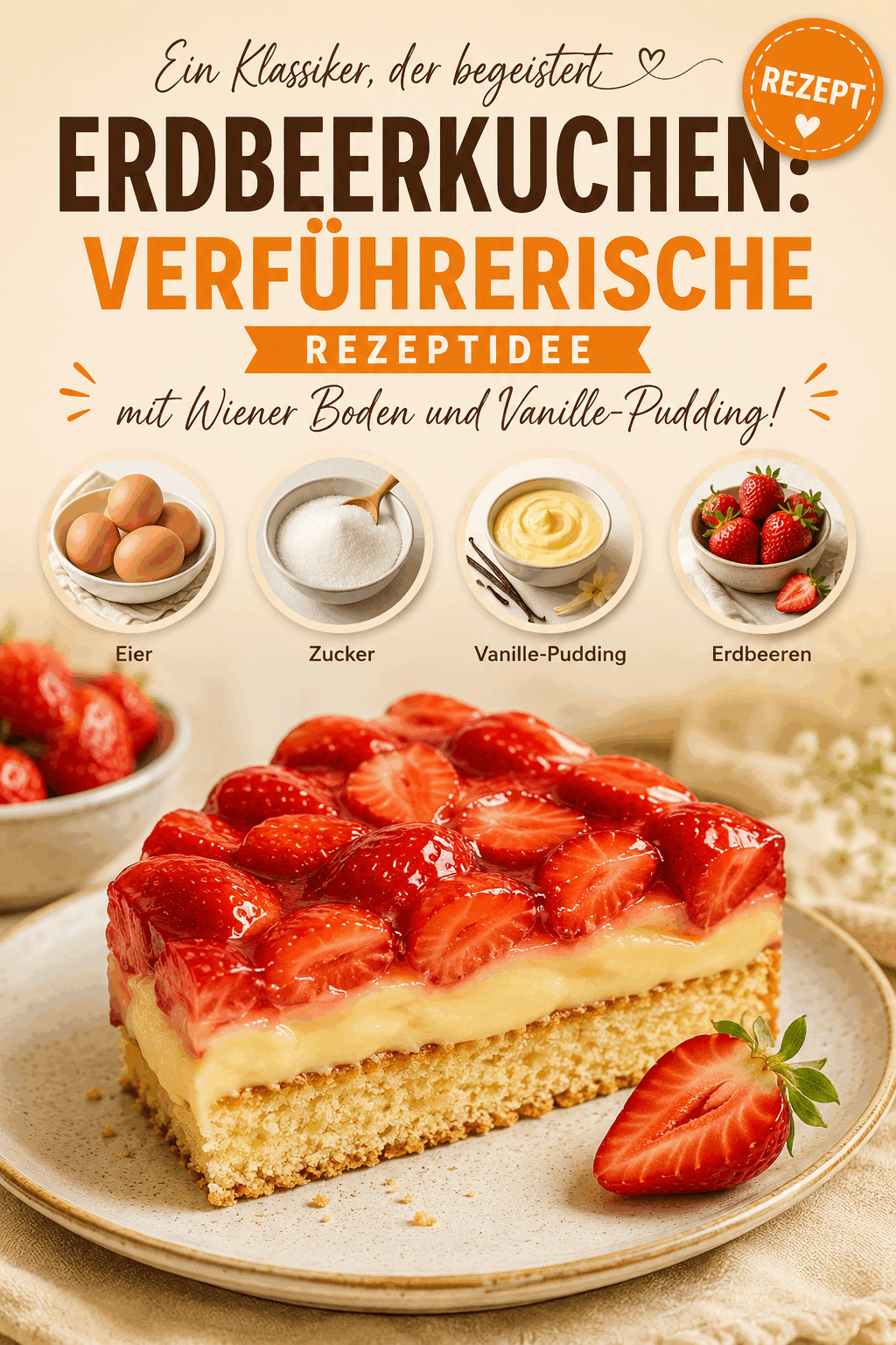 Erdbeerkuchen: Verführerische Rezeptidee mit Wiener Boden und Vanille-Pudding!